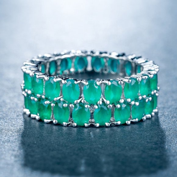 Jewelry - "Exclusive 925 Silver Plated Beautiful Green CZ Couples Ring,